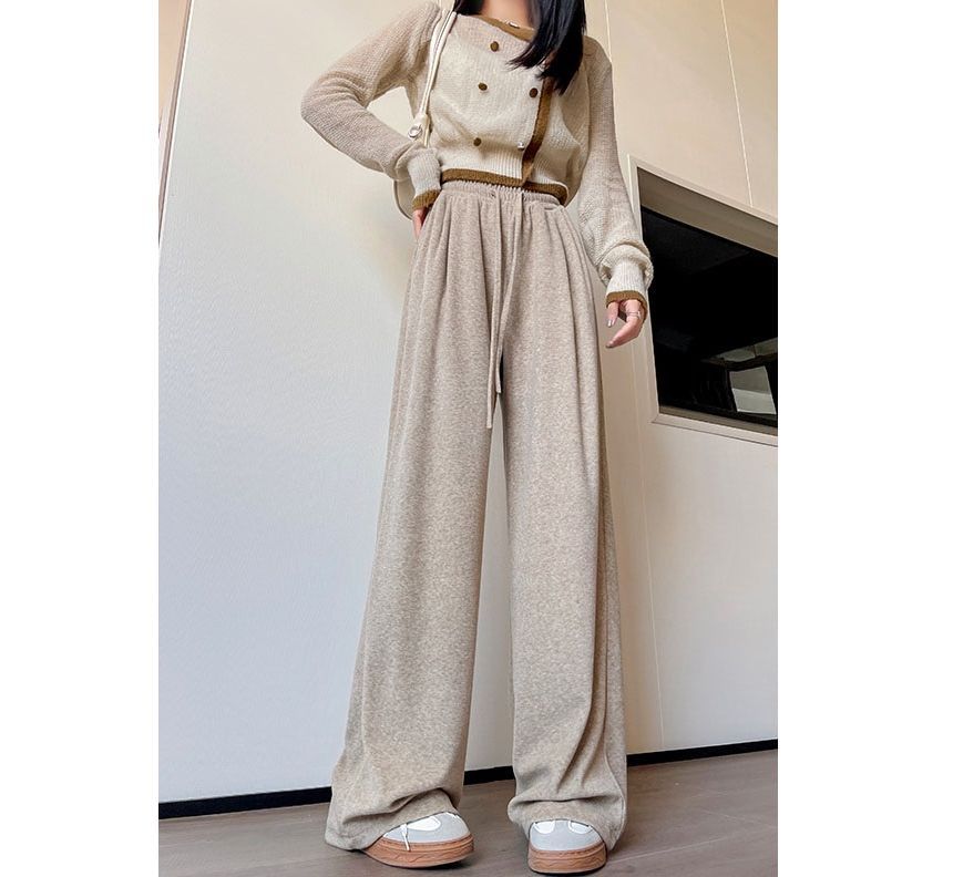 High Rise Plain Drawstring Drape Wide Leg Sweatpants