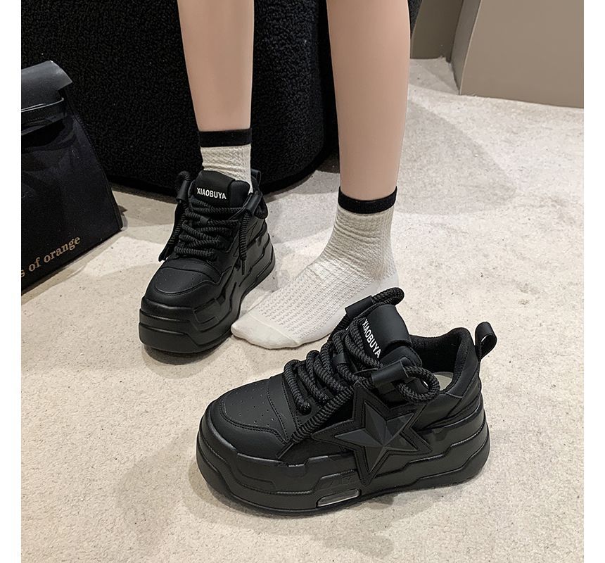 Star Applique Lace-Up Platform Sneakers