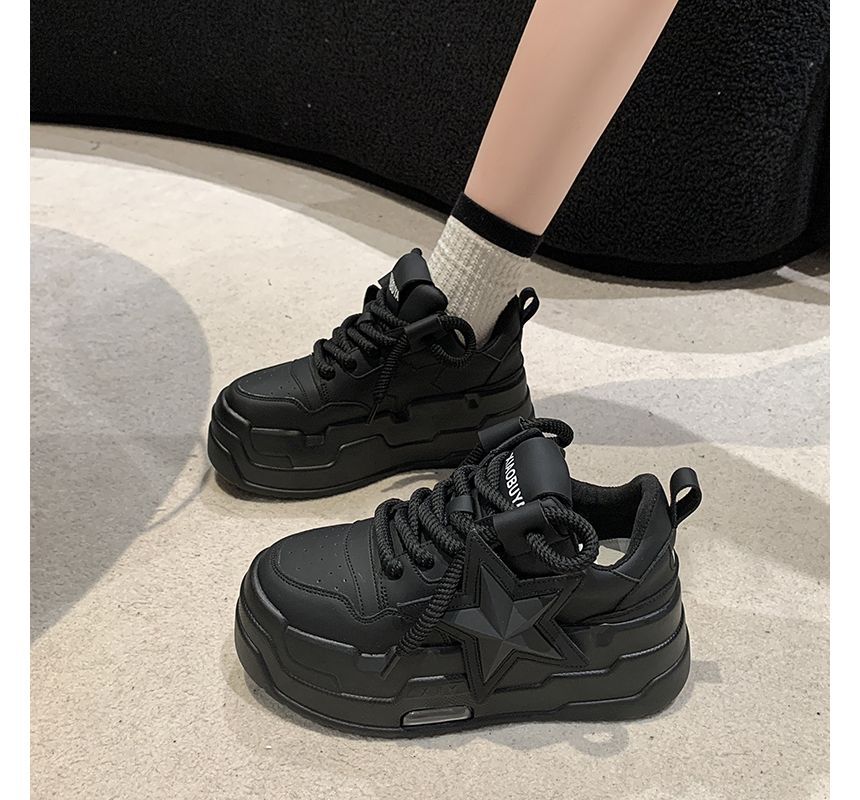 Star Applique Lace-Up Platform Sneakers