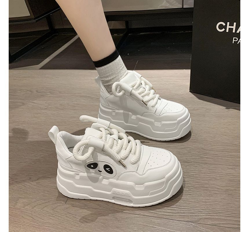 Panda Applique Platform Lace-Up Sneakers