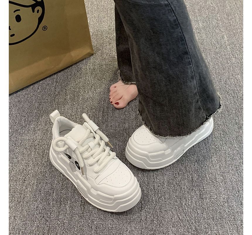 Panda Applique Platform Lace-Up Sneakers