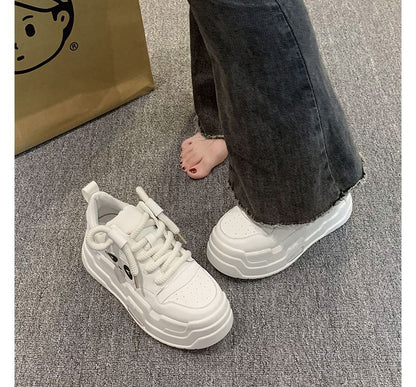 Panda Applique Platform Lace-Up Sneakers