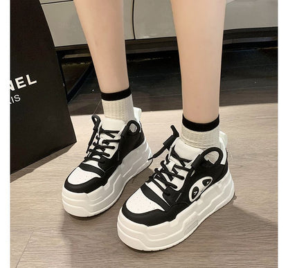 Panda Applique Platform Lace-Up Sneakers