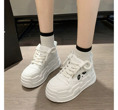 Panda Applique Platform Lace-Up Sneakers