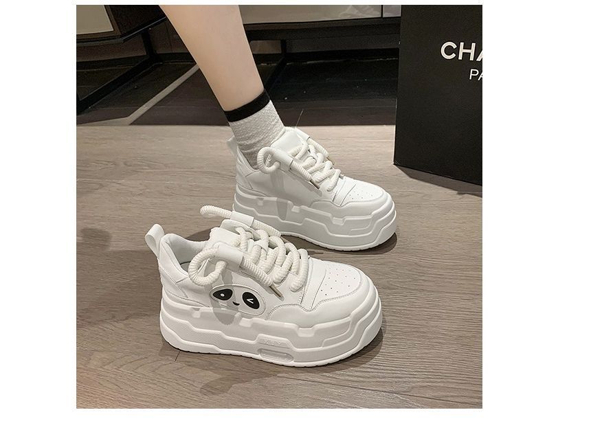 Panda Applique Platform Lace-Up Sneakers