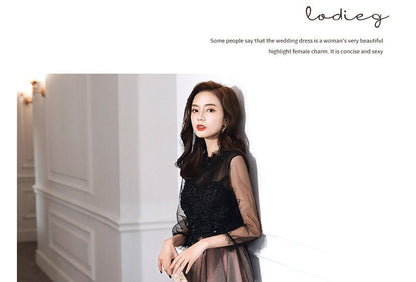 Puff-Sleeve Mock Neck Flower Embroidered Beaded A-Line Evening Gown / Midi Cocktail Dress