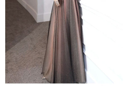 Puff-Sleeve Mock Neck Flower Embroidered Beaded A-Line Evening Gown / Midi Cocktail Dress