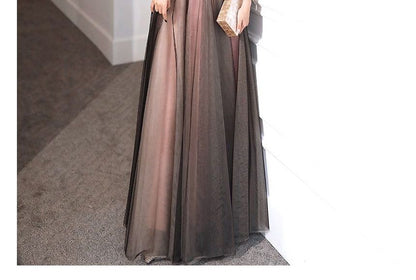 Puff-Sleeve Mock Neck Flower Embroidered Beaded A-Line Evening Gown / Midi Cocktail Dress