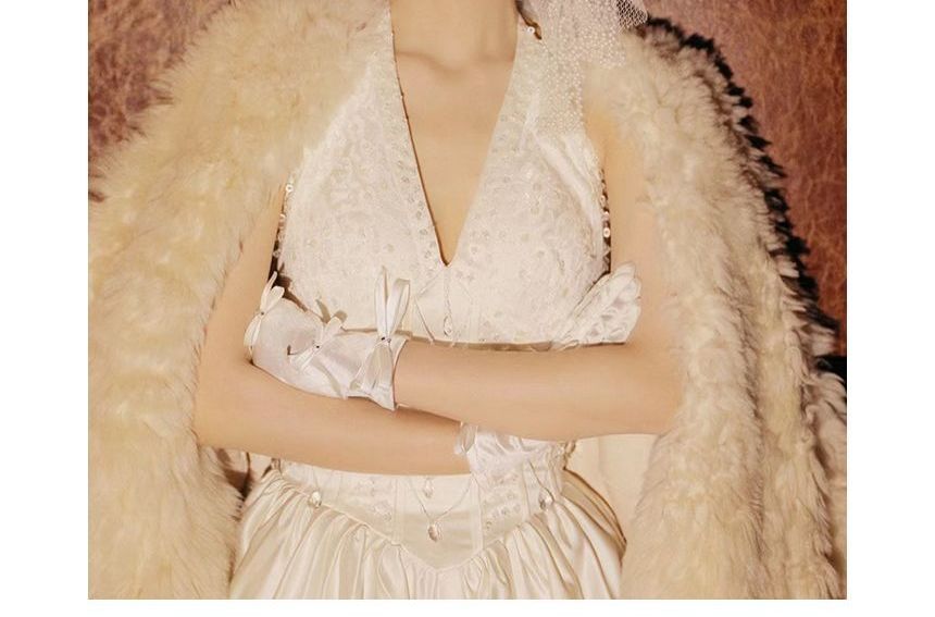 Halter Plain Sequin Rhinestone A-Line Wedding Gown