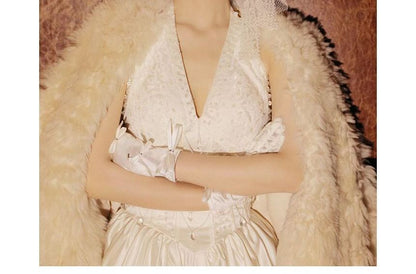 Halter Plain Sequin Rhinestone A-Line Wedding Gown