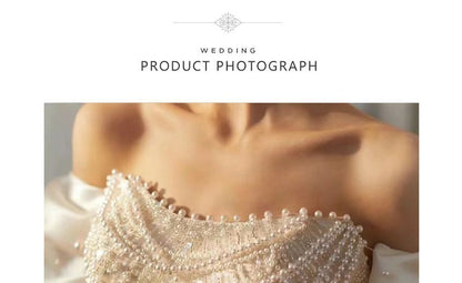 Puff-Sleeve Off-Shoulder Sequin Bow Back Faux Pearl Mermaid Wedding Gown