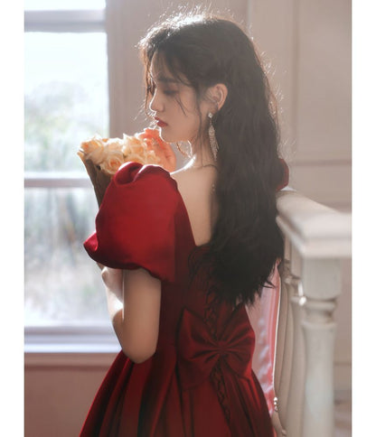 Designs) Gown Puff-Sleeve Evening Square-Neck Plain (Various A-Line