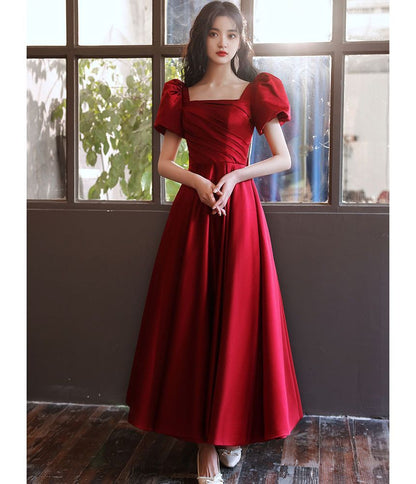 Designs) Gown Puff-Sleeve Evening Square-Neck Plain (Various A-Line