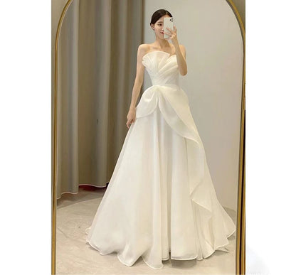 Shirred Gown Wedding A-Line Strapless
