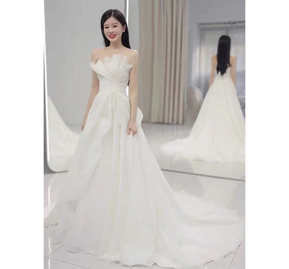 Shirred Gown Wedding A-Line Strapless