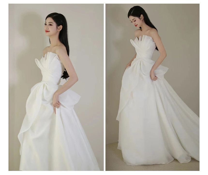 Shirred Gown Wedding A-Line Strapless