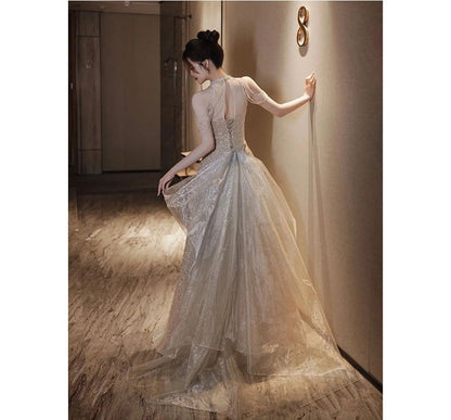Cold-Shoulder Sequined A-Line Evening Gown