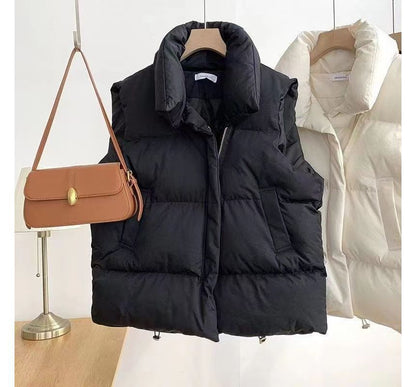 Stand Collar Plain Zip Puffer Vest