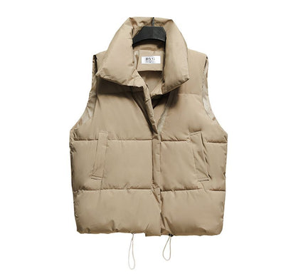 Stand Collar Plain Zip Puffer Vest