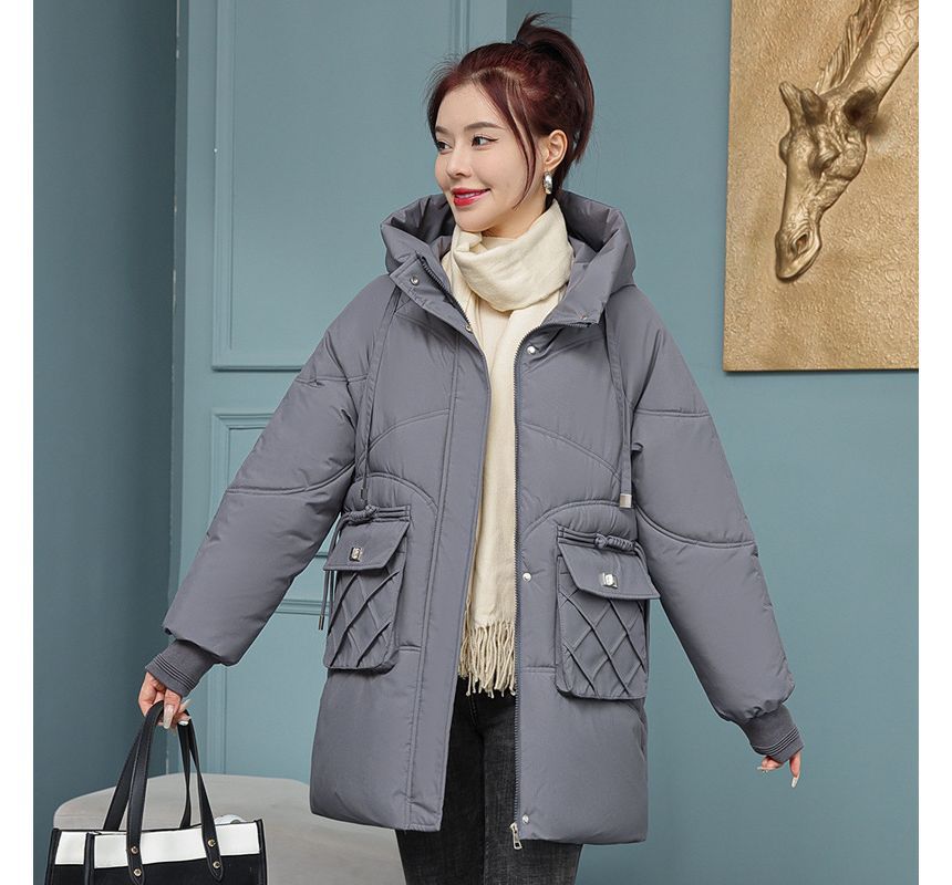 Plain Hooded Zip Puffer Jacket