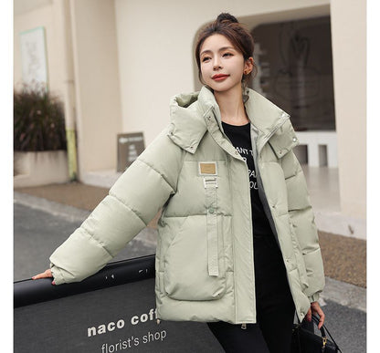 Applique Hooded Zip Puffer Jacket
