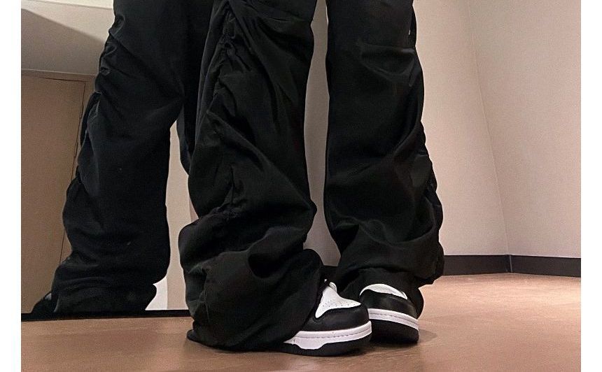 Drawstring Waist Plain Baggy Cargo Parachute Pants