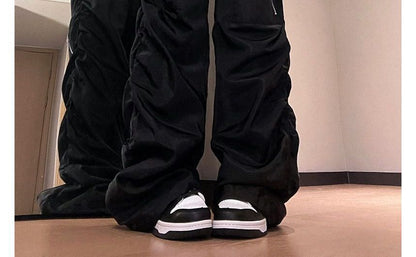 Drawstring Waist Plain Baggy Cargo Parachute Pants