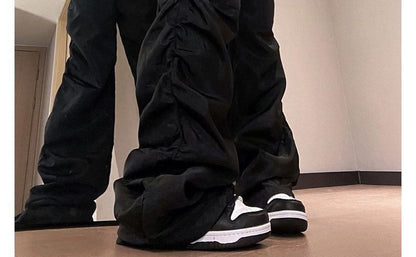 Drawstring Waist Plain Baggy Cargo Parachute Pants