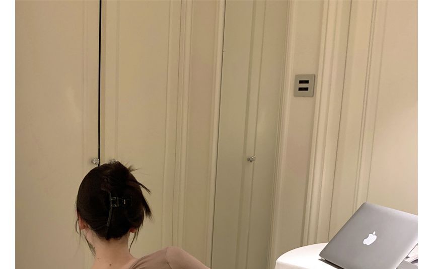 Back Crew Open Neck Sheath Plain Mini Long-Sleeve Dress