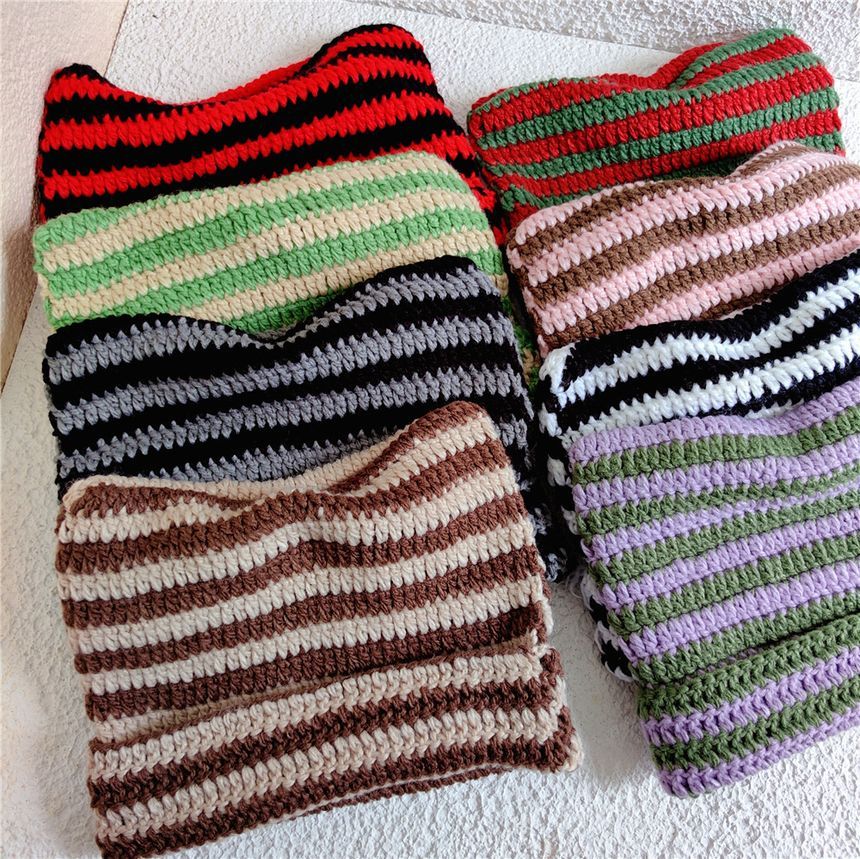 Cat Ear Striped Knit Beanie