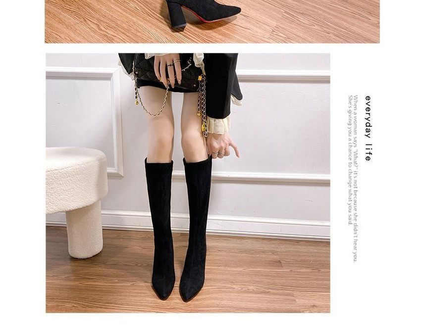 Pointed Chunky Heel Tall Boots