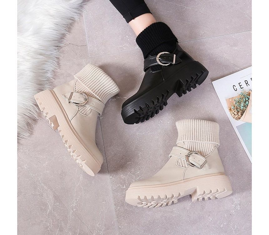 Buckled Platform Chunky Heel Boots