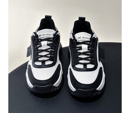 Applique Contrast Trim Lace-Up Platform Sneakers