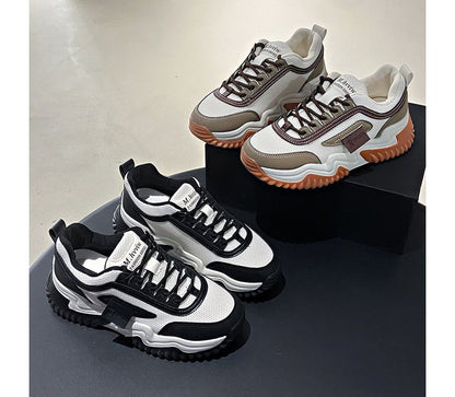 Applique Contrast Trim Lace-Up Platform Sneakers