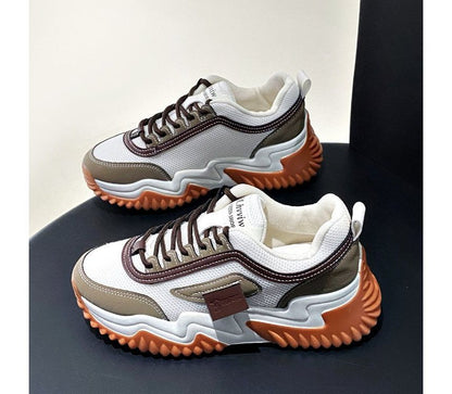 Applique Contrast Trim Lace-Up Platform Sneakers