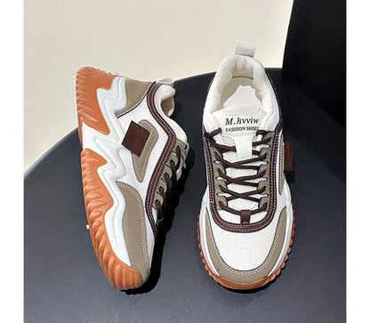 Applique Contrast Trim Lace-Up Platform Sneakers