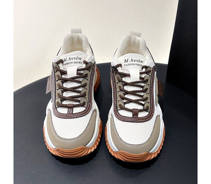 Applique Contrast Trim Lace-Up Platform Sneakers