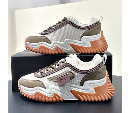 Applique Contrast Trim Lace-Up Platform Sneakers