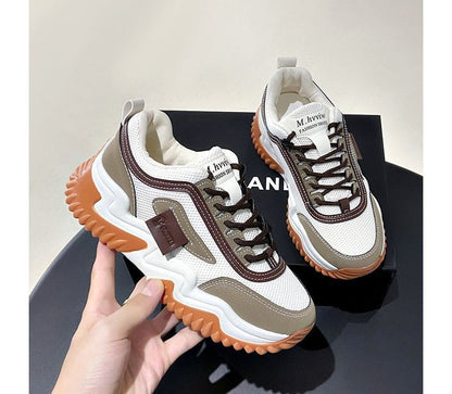 Applique Contrast Trim Lace-Up Platform Sneakers