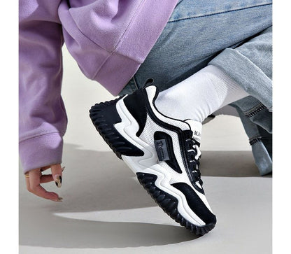 Applique Contrast Trim Lace-Up Platform Sneakers