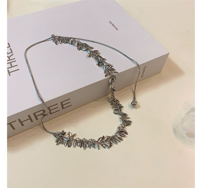 Lariat Necklace Leaf Fringed