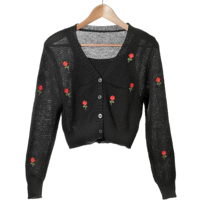 Embroidered + Floral Knit Top Tank Cardigan Neck Crop Set: Square