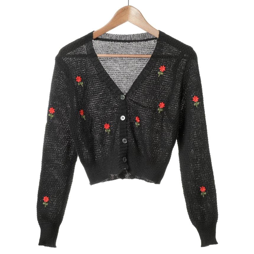 Embroidered + Floral Knit Top Tank Cardigan Neck Crop Set: Square
