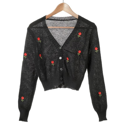 Embroidered + Floral Knit Top Tank Cardigan Neck Crop Set: Square