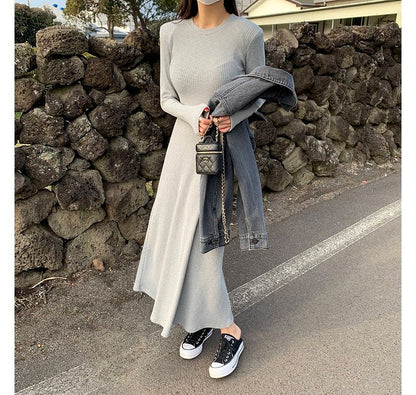 Crewneck Long Sleeve T-Shirt Style Maxi Dress