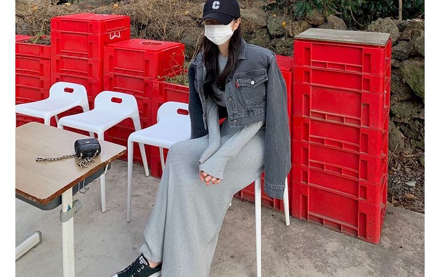 Crewneck Long Sleeve T-Shirt Style Maxi Dress