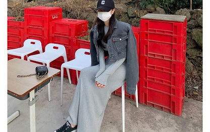 Crewneck Long Sleeve T-Shirt Style Maxi Dress