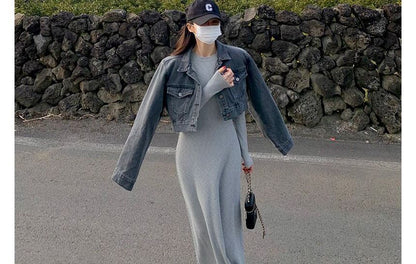 Crewneck Long Sleeve T-Shirt Style Maxi Dress