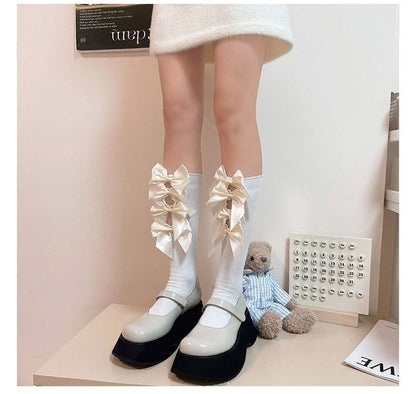 Plain Bow Cutout Tall Socks