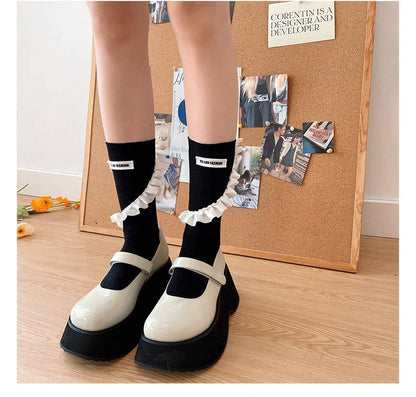 Plain Ruffle Label Applique Socks